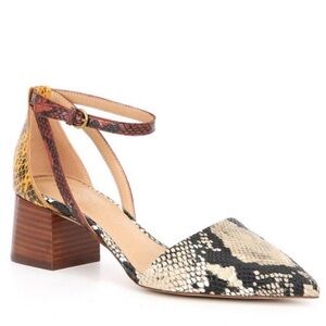 Women's Snakeskin Block Heel Ankle Strap Shoes